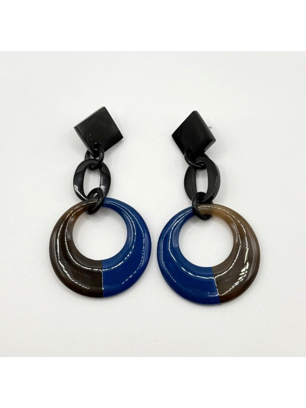 Geometric Black & Blue Resin Earrings